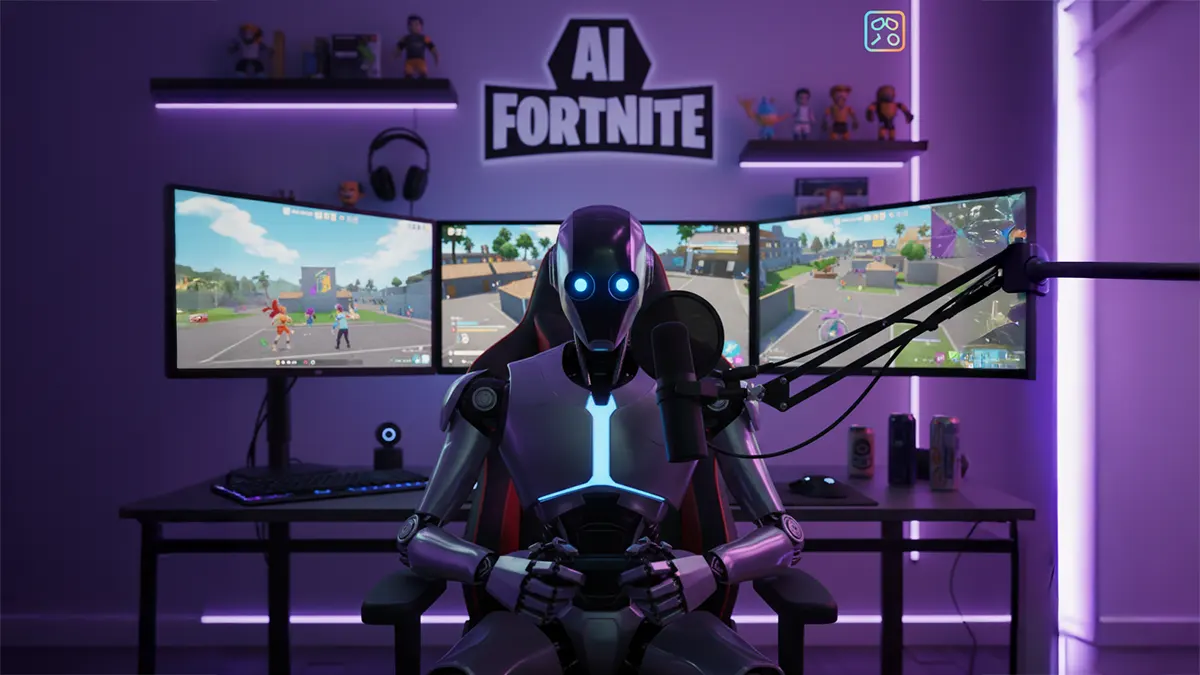 Ein Roboter spielt Fortnite auf dem PC